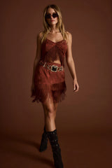 Tamsin Terracotta Jacquard Fringe Mini Skirt