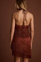 Tamsin Terracotta Jacquard Fringe Mini Skirt