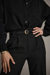 Liya Gold Genuine Leather Skinny Belt