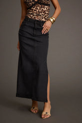 Wilder Black Stretch Denim Maxi Skirt