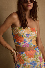 Marisol Floral Mesh Strapless Crop Top