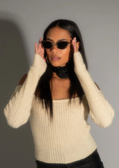 Miley Beige Off The Shoulder Sweater