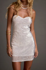 Celeste White and Silver Sequin Mini Dress