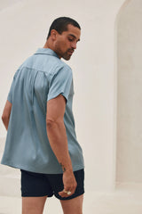 Vaughn Blue Satin Camp Shirt