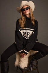 Apres Black and White Turtleneck Sweater