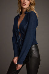 Taylor Open Tie Front Denim Top