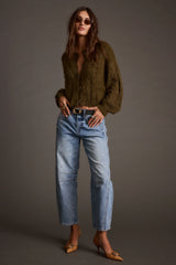 Archie Olive Cropped Cardigan
