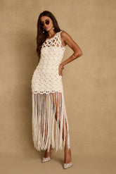 Ocean Breeze Crochet Fringe Maxi Dress