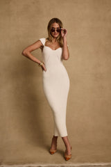 Alessia Cream Cap Sleeve Knit Midi Dress