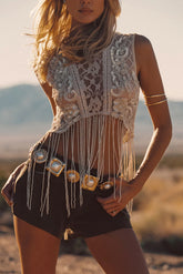 Wild Moon Cream Beaded Top