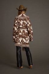 Big Sky Western Printed Fringe Cardigan