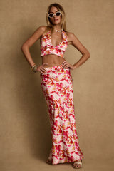 Joelle Pink Floral Halter Crop Top