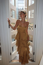 Selene Gold Ruffle Maxi Dress