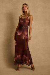 Amora Mulberry Floral Mesh Maxi Dress