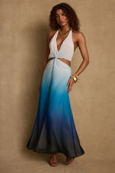 Lapis Blue Ombre Halter Maxi Dress