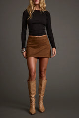 Moxie Cognac Vegan Suede Mini Skirt