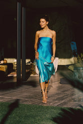 Natalia Blue Ombre Strapless Maxi Dress