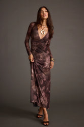 Kristin Plum Blur Mesh Maxi Dress