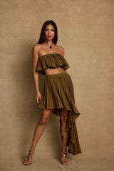Lima Olive Asymmetrical Midi Skirt