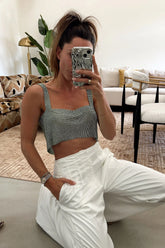 Marine Green Rhinestone Chainmail Tank