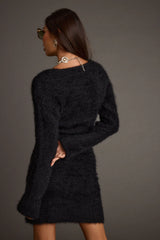 Shiloh Black V-Neck Sweater Mini Dress