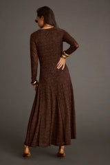 Tierra Brown Lace Long Sleeve Maxi Dress