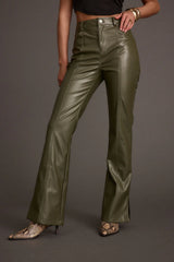 Ryland Olive Vegan Leather Flare Pants