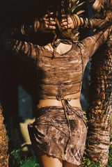 Hasey Mocha Snake Mesh Wrap Top