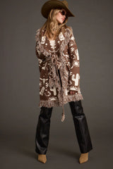 Big Sky Western Printed Fringe Cardigan