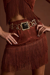 Tamsin Terracotta Jacquard Fringe Mini Skirt