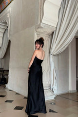 Valeria Black Strapless Satin Maxi Dress