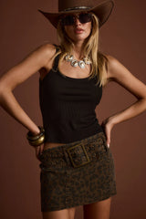 Fiera Leopard Belted Micro Mini Skirt