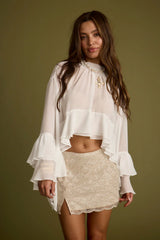 Lola White Chiffon Ruffle Top
