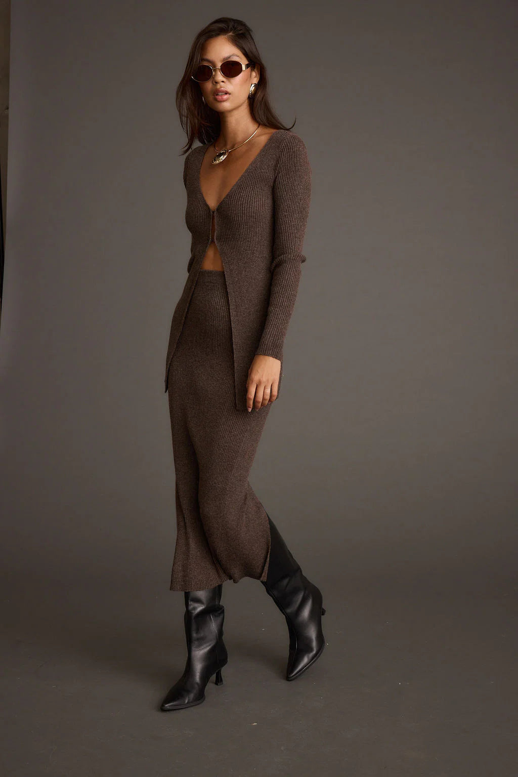 Tusk Mocha Open Front Longline Knit Sweater