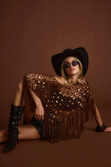 Rianne Mocha Sequin Crochet Shawl