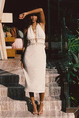 Divine Ivory Shell Embellished Midi Dress