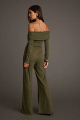 Greenwich Olive Knit Off The Shoulder Jumpsuit