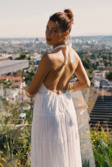 Esperanza White Halter Linen Maxi Dress