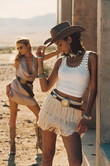 Sunwoven Natural Fringe Mini Skirt