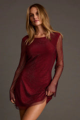Anna Mulberry Rhinestone Mesh Mini Dress