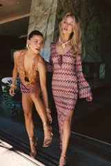 Palermo Pink Crochet Plunge Maxi Dress