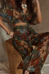 Kaia Multicolor Metallic Floral Pant
