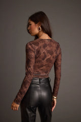 Janie Mocha Floral Mesh Top