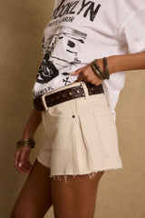 Wrenley Bone Pleated Denim Shorts