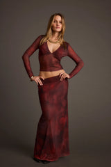 Julia Mulberry Blur Mesh Maxi Skirt
