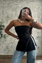 Montague Black Tailored Strapless Longline Top